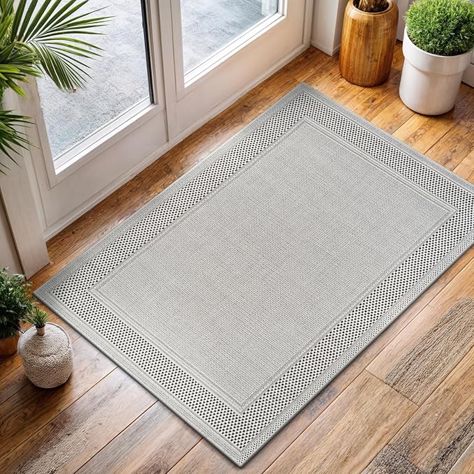 CAMILSON Easy Jute Rug 2x3, Indoor Outdoor Off-White Color Fiber Area Rugs for Entry, Living Room and Kitchen Rug, Bordered Boho Woven Design, Easy-Cleaning, Washable Outside Carpet (2 x 3)