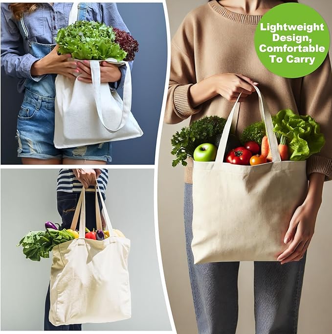 RAINFLOW Canvas Tote Bag - 4 PCS Cotton Canvas Reusable Grocery Shopping Blank Tote Bag with Handles for Crafts DIY, Gift, Advertising Promotion Activity