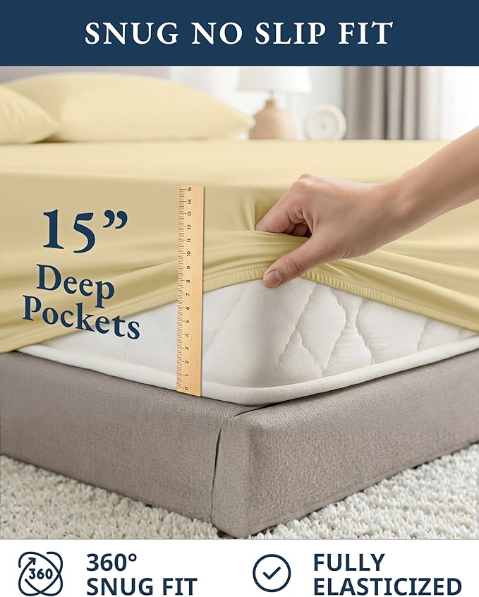 LANE LINEN 100% Organic Cotton King Size Bed Sheets, All Season Soft & Comfy Fully Elasticized Mercized Cotton King Sheets, 15" Deep Pocket Luxury Bed Sheets King Size- Vanilla