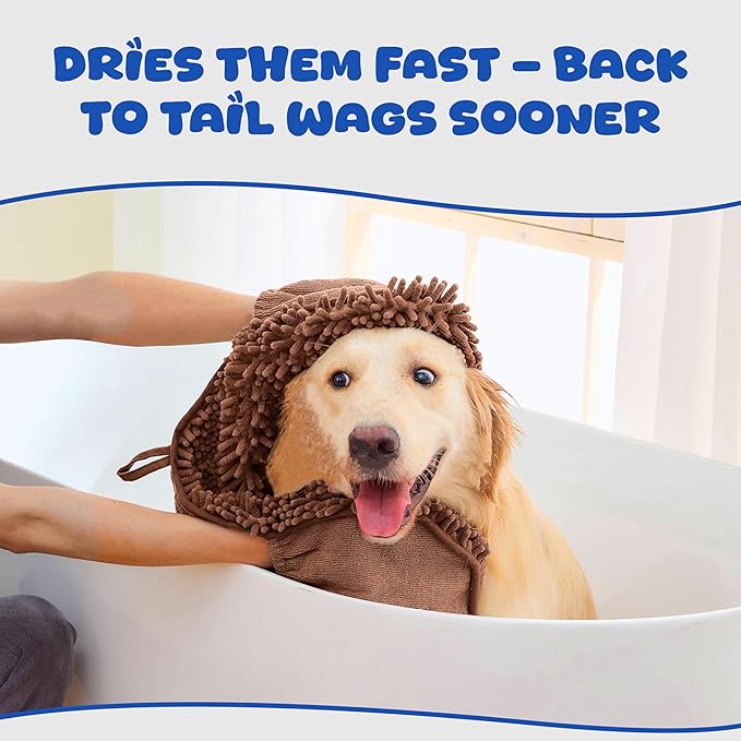 EDENATURE Microfiber Dog Bath Towel – Super Absorbent Dog Towels for Drying Dogs Large & Small, Quick Dry Pet Towel with Hand Pockets, Soft & Durable Puppy Towel, Machine Washable – Coffee