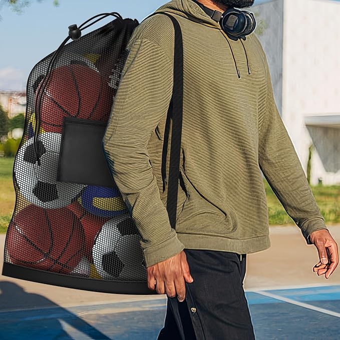 Extra Large Sports Ball Bag, Heavy Duty Breathable Mesh Storage Bag, 40" x 30" Hold 10-12 Soccer Basketball Football, Adjustable Shoulder Strap, Ideal for Coaches, Team, Swimming Gear