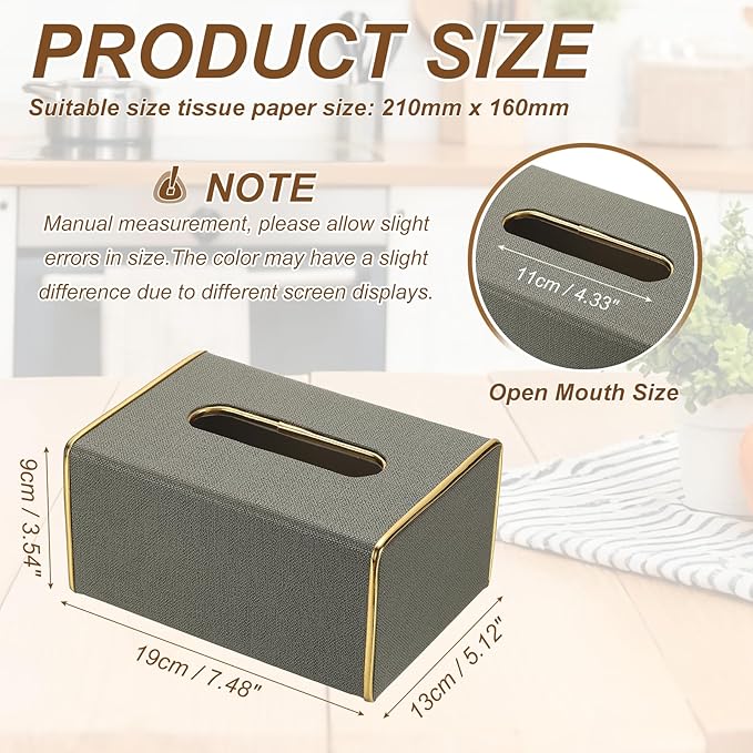 uxcell Tissue Box Cover, Rectangle Modern Tissue Box Holder with Magnetic Closure for Living Room Bedroom Office Hotel Desk (7.5"x5.1"x3.5", Drak Gray)