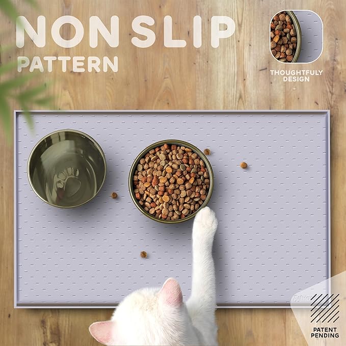 PetHappily Dog Food Mat - Raised Edges Dogs Mat for Food and Water Prevent Spill, Waterproof Cat Food Mats Protect Floors, Easy Clean Dog Bowl Mats for Food and Water, Silicone Pet Food Tray