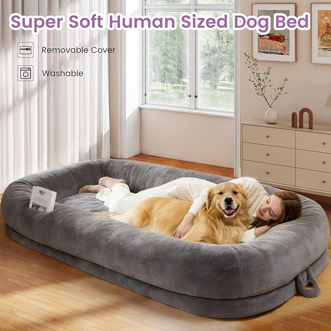 Murago Human Dog Bed for Adults, 43 x 10 x 71 Long Human Size Dog Bed, Removable Cover, Washable, Waterproof, Orthopedic Design Light Grey