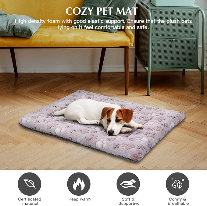 BVAGSS Reversible Dog Crate Pad, Memory Foam Pet Bed Mat, Soft Warm Machine Washable Sleeping Kennel Mattress for Small Medium Dogs XH079 (24''x18''x1.6'',Grey Paw)