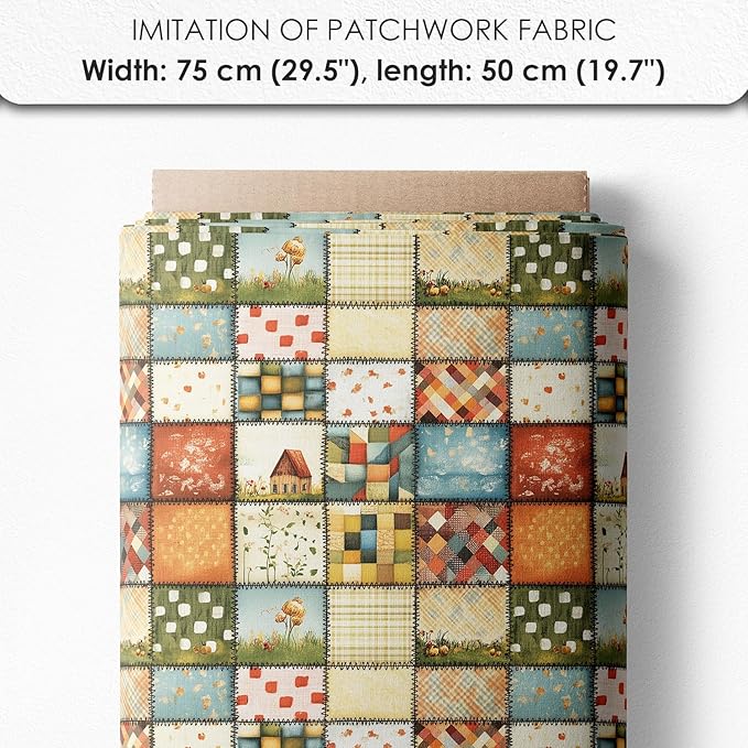 Patchwork Fabric Panel with Windmill Designs – 100% Cotton Satin, 6 Printed Panels 9.8”×9.8” + Patchwork Sheet 29.5”×19.7”, Single Continuous Cloth for Quilting & Sewing