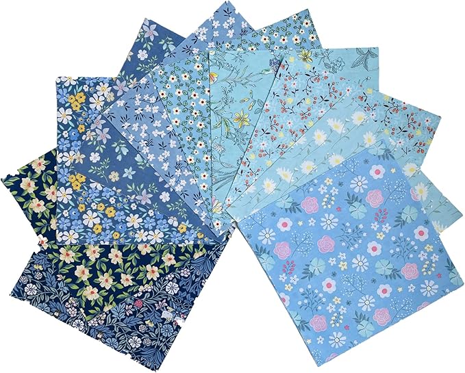 HANPATQUI 50PCS 12 x 12 inch Blue Printed 100% Cotton Fat Quarters Fabric for Sewing and Quilting Bundles Precut Fabric Square for DIY Craft Patchwork