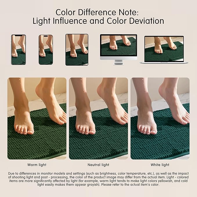 SUBRTEX Bathroom Rugs, 24" x 60" Chenille Bath Rug Soft Short Plush Bath Mat Soft Shower Mat Water Absorbent Shower Mat Quick Dry Machine Washable, Celadon