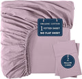 LANE LINEN 100% Organic Cotton Fitted Bed Sheets (+Pillowcase) 3 Pc Set Soft & Comfy Fully Elasticized Mercerized Cotton Deep Pocket Queen Fitted Sheet Fits Mattress Upto 15" Deep - Lilac