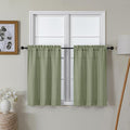 Lecloud Bessie Light Green Kitchen Curtains 30 Inch Length 2 Pcs, Faux Linen Textured Short Curtains for Small Windows, Light Filtering Tiers Window Treatments for Bedroom Bathroom, Each 30 W x 30 L