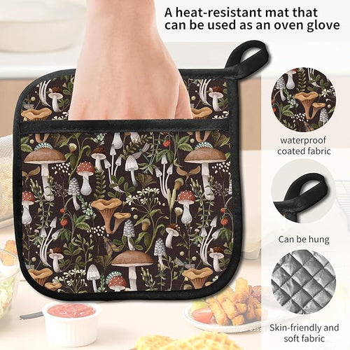 2 Pack Pot Holders for Kitchen Clearance, Cute Hot Pads, Funny Oven Pot Holders, Potholders Sets for Kitchen Heat Resistant Cute Boho Mushrooms