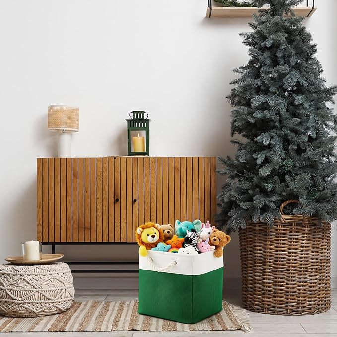 Geiserailie 6 Pcs 11 x 11 Inch Cube Storage Bins Fabric Storage Organizer Bins Foldable Cube Baskets with Sturdy Carry Handles Wicker Baskets for Home (Christmas Color)