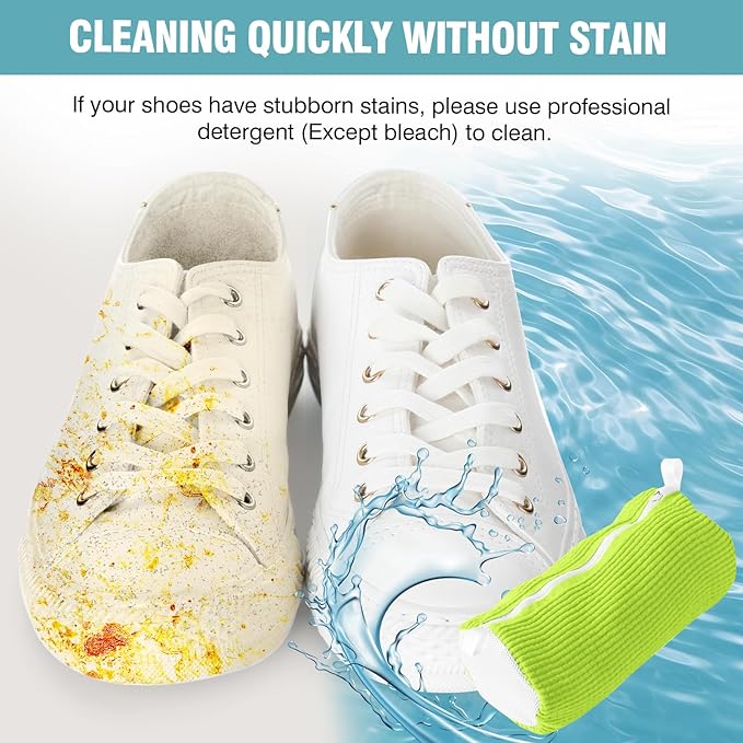 2 Pcs Shoe Washing Machine Bags with 4 Adjustable Shoe Trees, XXL Laundry Bags for Washer and Dryer, Sturdy Zipper with Hook Design, Reusable Cleaning Bag for Sneaker, Tennis (Green)