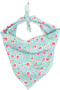THE WORTHY DOG Classic Tie-Lo Dog Bandana – Soft Cotton Flannel Square Pet Bandana, Watercolor Floral Pattern, Teal, Large
