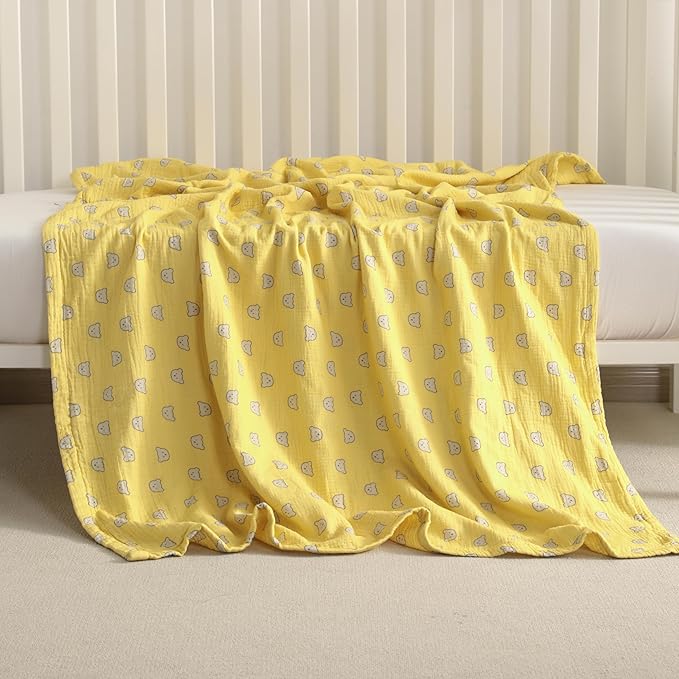 NTBAY 2 Layer Muslin Cotton Baby Swaddle Blanket, 42x60 Soft and Breathable Receiving for Newborns and Infants, Perfect for Crib, Stroller, Travel, Lightweight Nursery Blanket, Honey Bear
