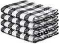 Blue Needles Waffle Weave Check Plaid Kitchen Towels, 15x25 Inches 100% Cotton Set of 4 Dish Towels for Kitchen, Ultra Soft & Absorbent for Quick Drying with Hanging Loop Spring Summer - Black & White
