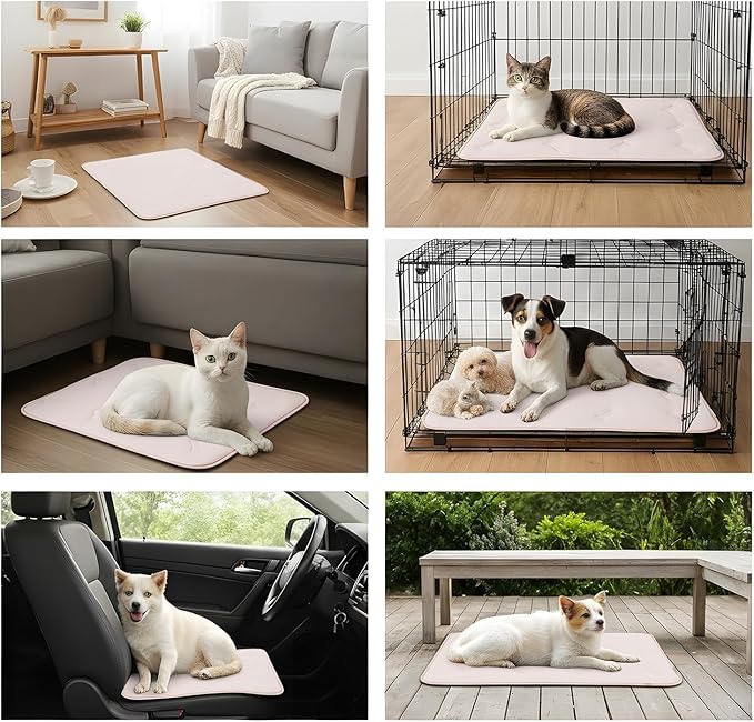 DORMORA Cooling Pet Mat – 31x28.5 Dog or Cat Cool & Comfy, Soft Breathable Self-Cooling Pad, Pet-Safe, Durable, Perfect for Hot Weather, Naps, Crates, Cars, Couch, Washable, Take Anywhere, Pink
