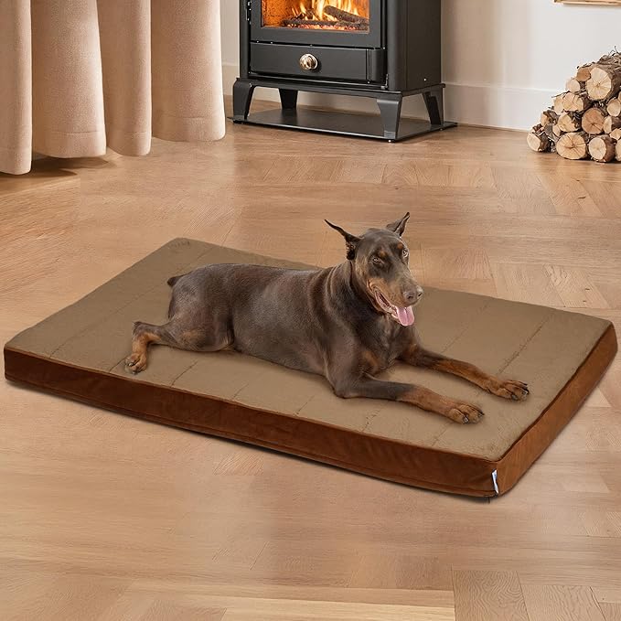 ZAKAPAWS Dog Bed for XX Large Dog - Orthopedic Pet Beds with Memory Foam, Waterproof Removable Washable Cover with Non-Slip Bottom, Khaki, 47" L x 29" W x 3" H