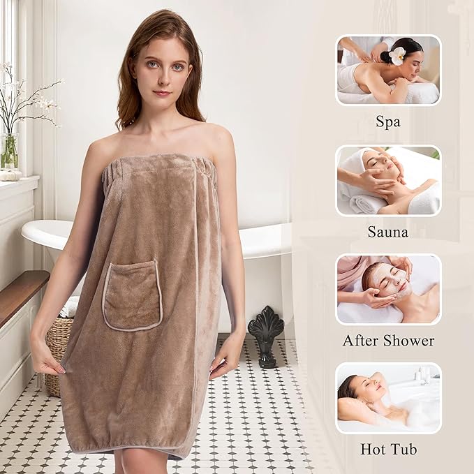 PJGGZ Towel Wrap for Women, Three Adjust Clasps Closure Bath Wraps After Shower Spa Sauna Bathrobe(Available in Plus Size)
