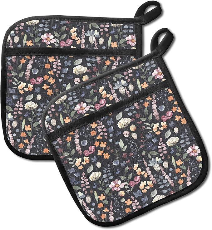 2 Pack Pot Holders for Kitchen Clearance, Cute Hot Pads, Funny Oven Pot Holders, Potholders Sets for Kitchen Heat Resistant Colorful Boho Leaf