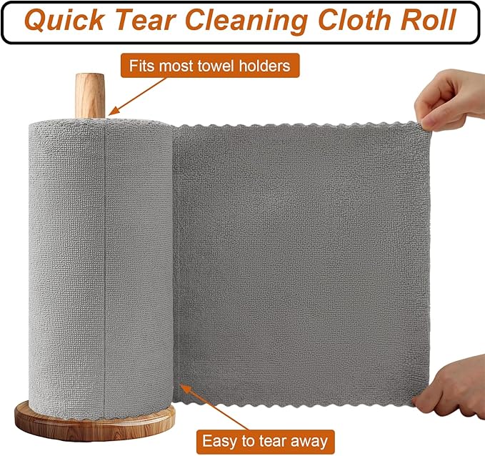 Tigona 80 Pack Microfiber Cleaning Cloth Roll,Lint Free Rags & Tear Away Reusable Towels Washable Scratch,Ultra Absorbent Dish Rags(12" x 12") for Car Kitchen Home Garage-Light Gray