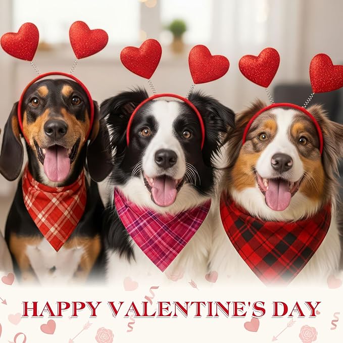 Abbylike 50 Pcs Valentines Day Plaid Dog Bandanas Bulk Pink Red Bandanas for Dogs Triangle Kerchief Bibs Scarf for Pet Romantic Costume Photo Props Accessories Pet Shops Groomers (31.5 x 21.7 x 21.7)