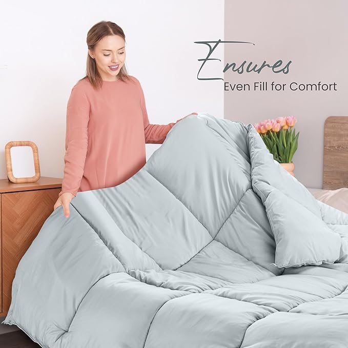 Utopia Bedding Comforters Queen Size, All Season Duvet Insert, Down Alternative Box Stitched Bed Comforter with Corner Tabs, Machine Washable (Light Grey)
