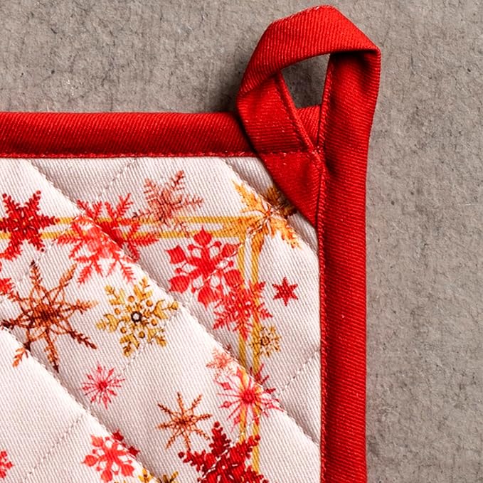 Maison d' Hermine Pot Holders Set 100% Cotton Heat Resistant Potholders 8" x 8" Hot Pads with Loop for Thanksgiving Christmas Decorations BBQ Cooking Baking Handling Hot Pans (Pack of 2, Crystal Star)