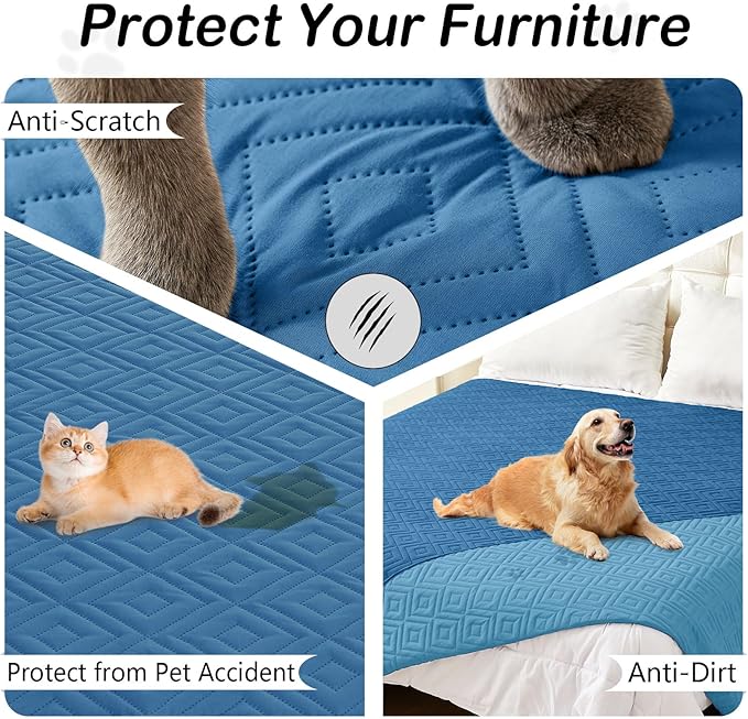 hyha Waterproof Dog Blanket, Soft Dog Bed Cover Pet Blankets, Waterproof Sofa Couch Cover for Dogs Washable, Reversible Pet Couch Covers for Sofa Furniture (82x120 Inch, Navy Blue/Blue)