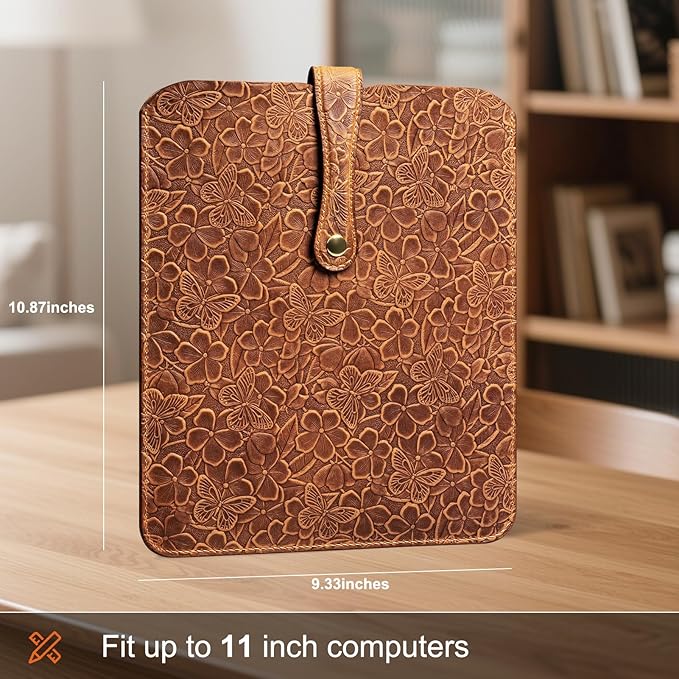 Thryxop Genuine Leather Tablet Sleeve for iPad Pro 11‘’/Air 10.9‘’/Magic Keyboard & Galaxy Tab S9/S9 FE | Slim Protective Case with Microfiber Lining (Fits Devices up to 11") - Brown