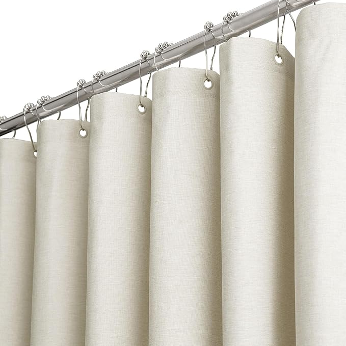 BTTN Light Cream Shower Curtain, Linen Textured Heavy Duty Thick Fabric Shower Curtain Set with 12 Plastic Hooks, Machine Washable, Hotel Spa Luxury Decorative Curtains for Bathroom Showers, 72x72