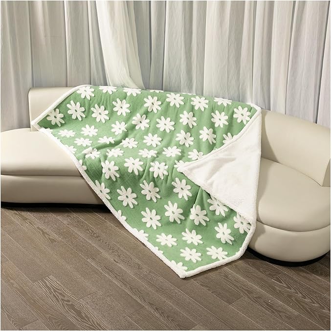 Maidewow Waterproof Pet Blanket,Dog Bed Covers Couch Sofa Stylish Jacquard Pets Throw Blankets for Puppy Cats Washable Reversible Furniture Protection Covers (Green Flower,XL)