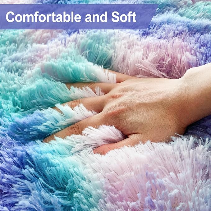 4x6ft Tie-Dyed Purple Rainbow Carpet Soft Area Rugs for Girls Room, Fluffy Colorful Rug Cute Floor Carpets Shaggy Playing Mat for Kids Baby Girls Bedroom Nursery Home Decor