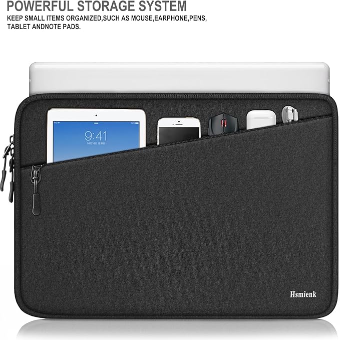 Laptop Sleeve, Traveling Water Resistant Carrying Computer Bag with Pocket, Shockproof Protective Laptop Case Cover Compatible for 15.6 Inch HP, Lenovo, Dell, ASUS, Acer, Notebook, Black