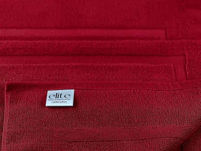 ELITE Emporium Home Collection 2-Piece Cotton Bathroom Mat Set, 21" x 34" - 100% Cotton, Absorbent, Quick-Dry, Bath Towel Mats for Floor, Red [Not a Bathroom Rug]
