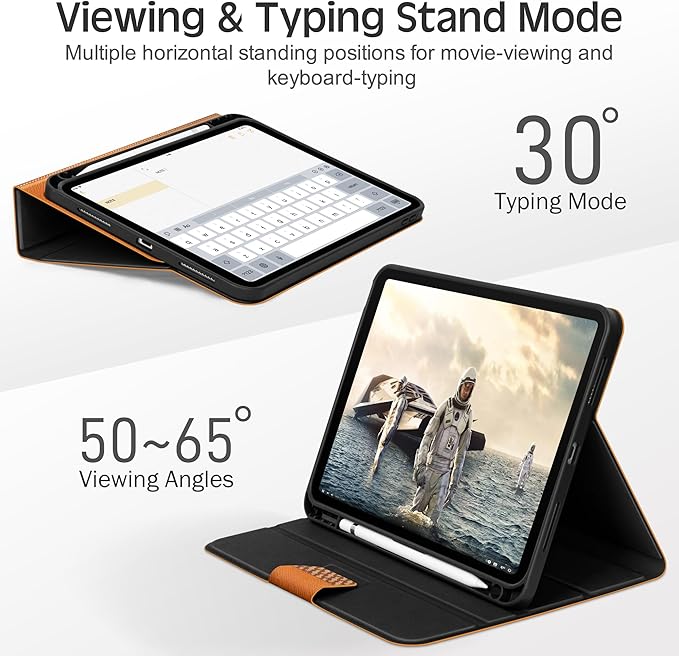 KingBlanc Case for iPad (A16) 11th Generation 11 Inch 2025, iPad 10th Gen 10.9 Inch 2022 with Pencil Holder, PU Leather Protective Cover, Auto Sleep/Wake, Viewing/Typing Angle, Magnetic Clasp, Brown