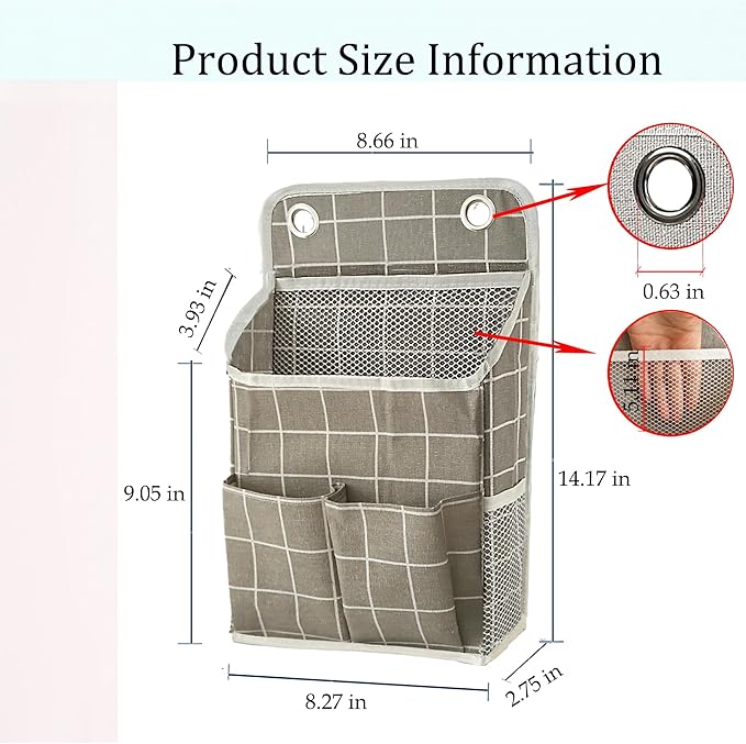 Someteth Hanging Basket for Organizing, Wall Organizer with Pockets and Over The Door Organizer，Can for Home, Closet, Office and Camper (Grey Grid2)