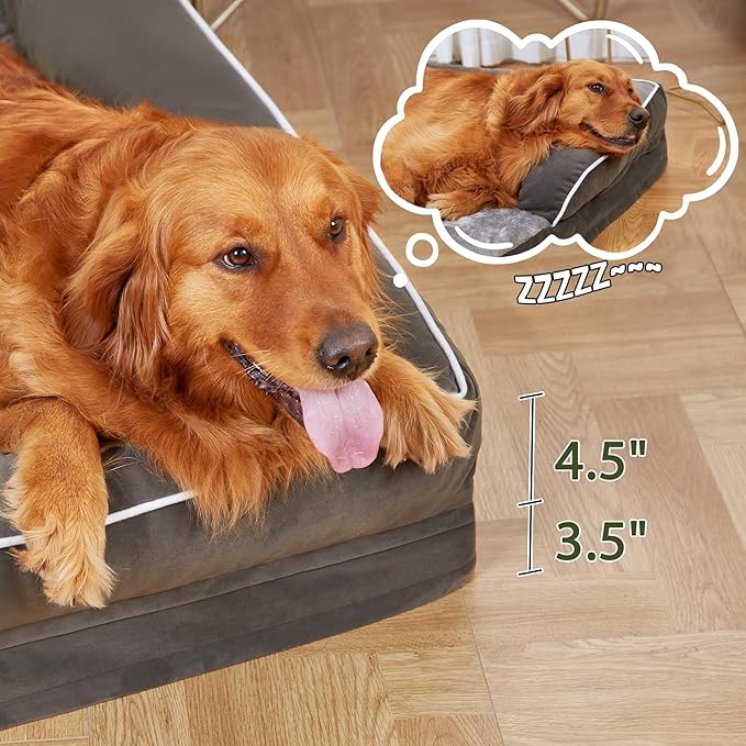 Casa Paw Orthopedic Dog Beds for Extra Large Dogs, Waterproof Egg Crate Foam XL Dog Bed with Sides 45x35Inch, Big Dogs Couch Beds with Removable Washable Cover and Nonskid Bottom, Dark Green