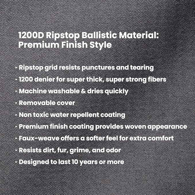 K9 Ballistics Tough Ripstop Orthopedic Rectangle Dog Bed w/Removable Washable Cover, Solid Orthopedic Foam, Made for Giant & X Large Breeds - XL, Titanium Premium Finish