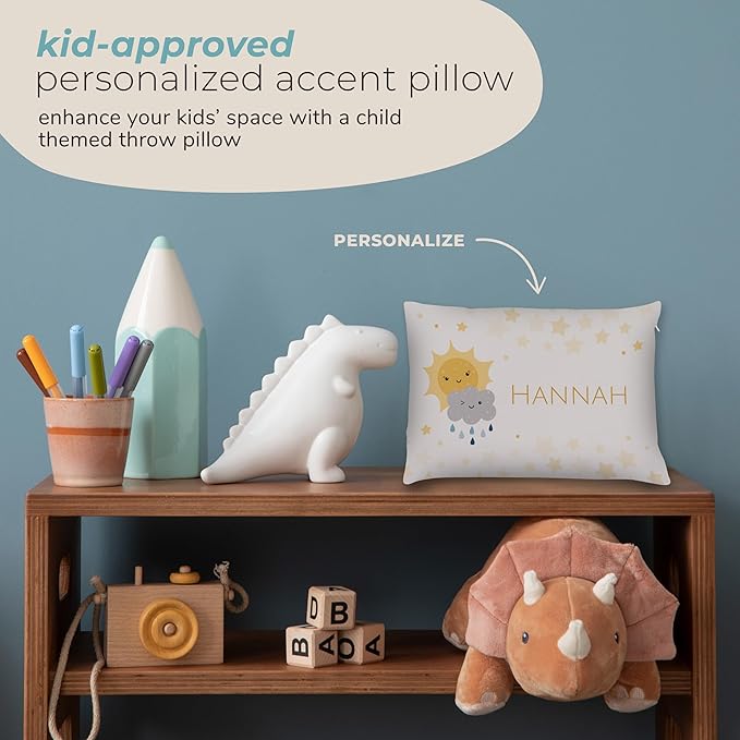 Prints Next Day – Kids Custom Weather Throw Pillow - 14" x 20" - Double-Sided Printing - Cover Only - Kids Personalized Bedroom Accent Pillow with Name - Nursery Decor - Printed in USA