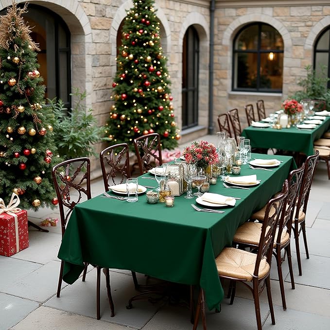sancua Tablecloths for 8 Foot Rectangle Tables, 8 Pack - Washable Polyester Fabric Table Cloth for Chirstmas Party, Birthday, Banquet Reception, 60x120 Inch Hunter Green