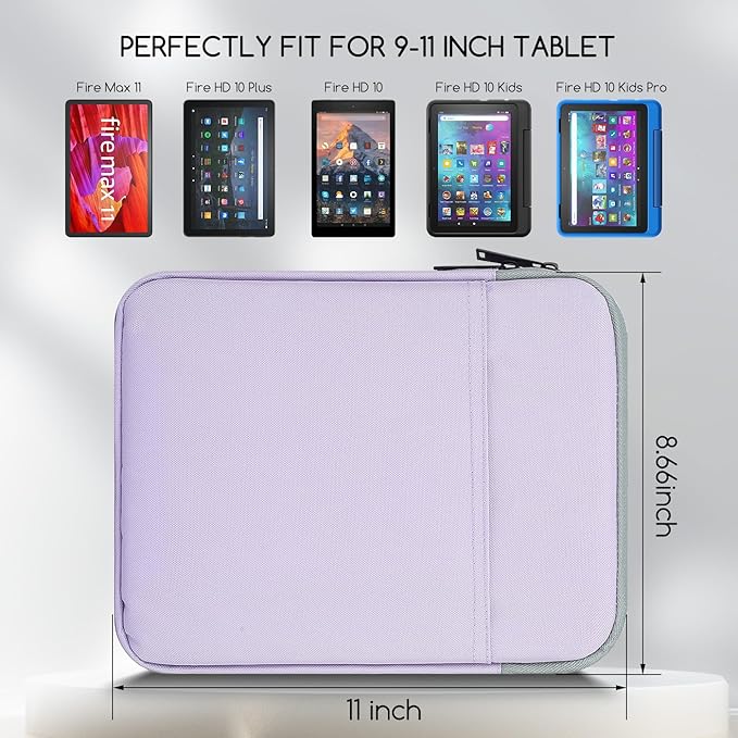 9.7-11" Tablet Carrying Sleeve Bag for Amazon Fire Max 11 Inch / 10.1" Fire HD 10 & 10 Plus/Fire HD 10 Kids & 10 Kids Pro,11" Inch iPad 11th / Pro M5 M4 / iPad Air 11 M3 M2 Protective Case(Purple)