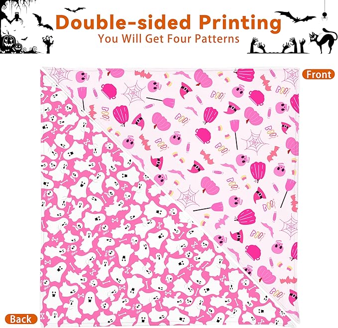 Halloween Dog Bandanas Reversible 2 Pack Small, Pink Pumpkin Ghost Bat Cute Halloween Pet Bandanas for Dogs Adjustable Triangle Holiday Scarves for Small Medium Boy Girl Dogs