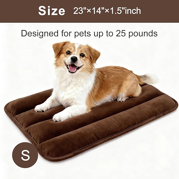 Fogkiss Dog Bed Mat, Reversible Dog Crate Pad with Washable Kennel Mat and Soft Foam, Flat Pet Bed for Dogs & Cats, for Crates Carriers & Travel (Dark Brown, 23" L*14" W*1.5" Th)