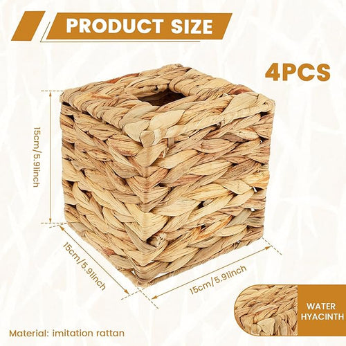 4Pcs Tissue Box Cover Decorative Woven Tissue Holder Aesthetic Facial Paper Box Cover Square Facial Napkin Holder Portable for Table Home Bathroom