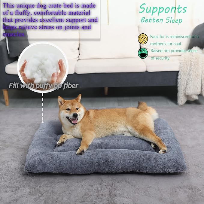 36 Inch Dog Crate Bed for Middle and Large Dogs,Ultra Soft Dog Beds for Crates 36 x 24 Washable with Anti-Slip,Comfy Fluffy Kennel Pad for Dogs Cozy Sleeping Mat,Dark Grey