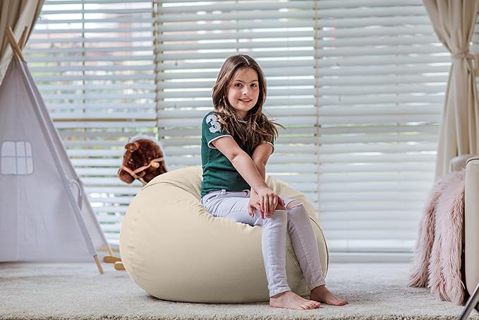 WEKAPO Stuffed Animal Storage Bean Bag Chair Cover for Kids | Stuffable Zipper Beanbag for Organizing Children Plush Toys Large Premium Cotton Canvas (Almond Oil, X-Large)