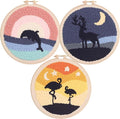 Allazone 3 Set Punch Needle Kits, 20cm Embroidery Starter Kits with Flamingos, Elk, Whales Pattern, Punch Needle Tool Threader Fabric Embroidery Hoop, Yarn for Crafts, Home Decor