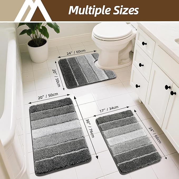 COSY HOMEER Toilet Rugs U-Shaped 24"x20", Ultra Soft Absorbent Bath Mat with Non-Slip TPR Backing, Machine Washable Shaggy Rug for Toilet, Dark Gray