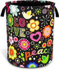 NUTAINLA Peace Hippie Flower Laundry Basket Foldable Oxford Cloth Funny Tote Bag Laundry Hamper Clothes Storage Bucket Toy Organizer For Bathroom/Laundry Storage/Bedroom 18.9x16.5 Inch